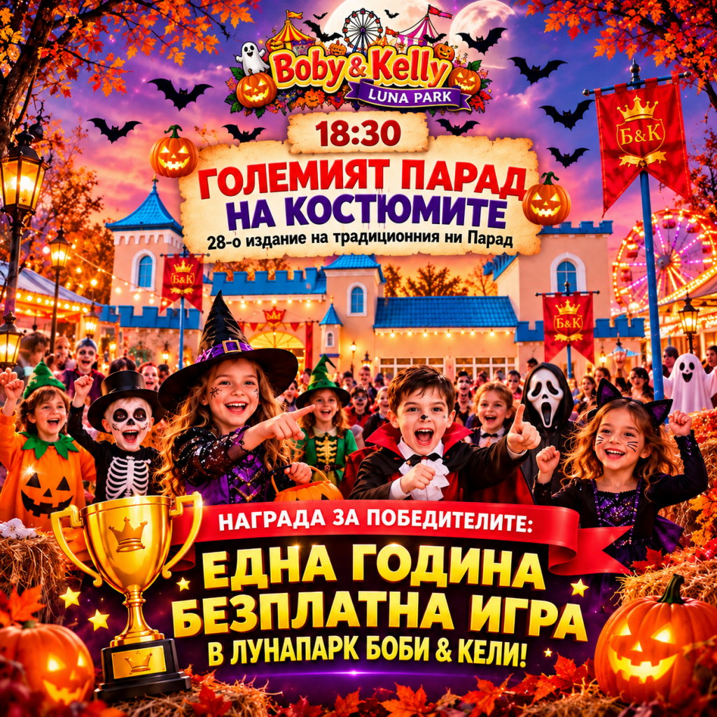 Парад на костюмите за Хелоуин в Лунапарк Боби & Кели Парад на костюмите за Хелоуин в Лунапарк Боби & Кели